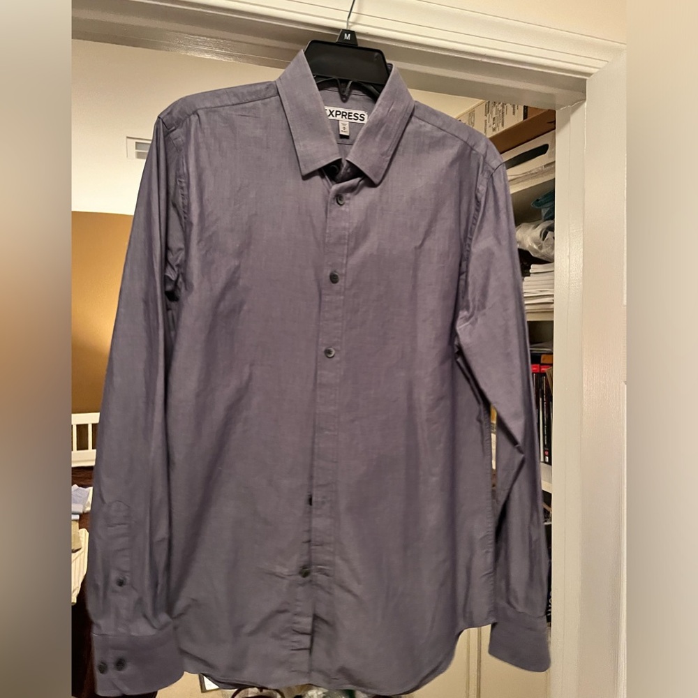 Express Men - Gray Button Down Long Sleeve Shirt (M, 16-16.5 neck length)
